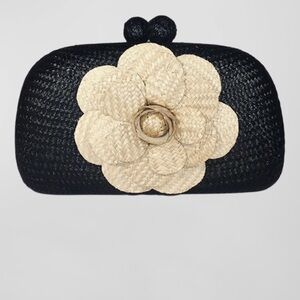 Serpui Mia Flower Bun Clutch - Black and Cream - Adorable!!!